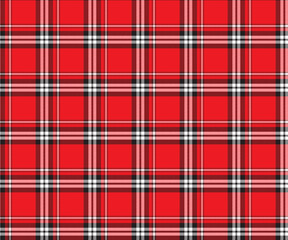 Plaid, red, black, white seamless pattern for textile designs, clothing, skirts, distinctive pants or decorative fabric. Vector illustration.