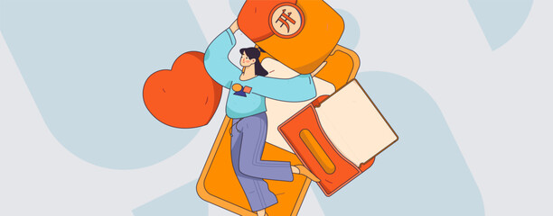 Holiday shopping people doing e-commerce online shopping flat vector concept operation hand drawn illustration
