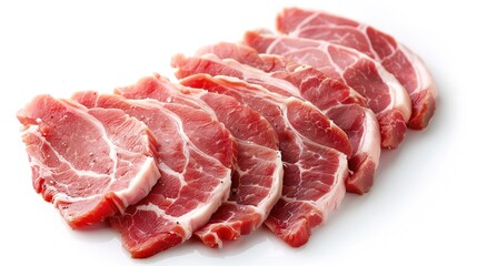 sliced raw pork meat isolated on white background