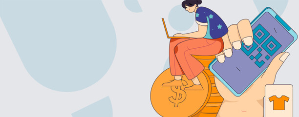 Holiday shopping people doing e-commerce online shopping flat vector concept operation hand drawn illustration
