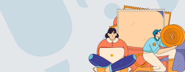 Holiday shopping people doing e-commerce online shopping flat vector concept operation hand drawn illustration
