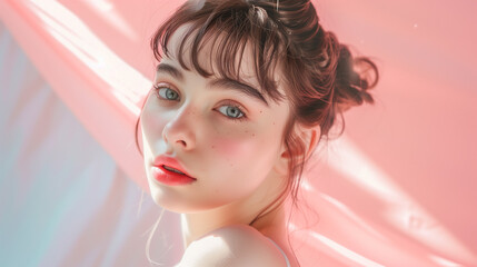 Fototapeta premium 透明感のある10代のナチュラルメイクの女性