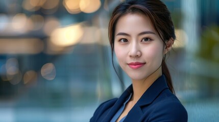 Obraz premium A Beautiful Chinese Businesswoman Looks At The Camera With A Confident Smile, High Quality