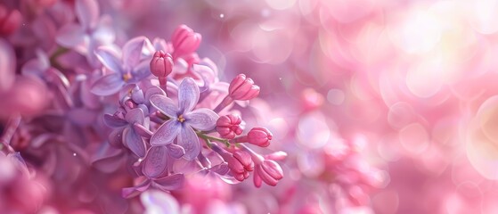 Fototapeta premium Pink lilacs, spring garden, nature background, light and airy, Womens Day, 8 March, generative ai