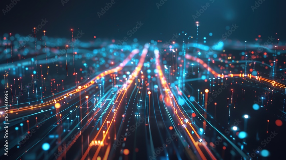 Poster smart city and abstract polygon pattern connection with speed line light, big data connection techno
