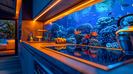Stunning Modern Kitchen with Enchanting Aquarium Oasis