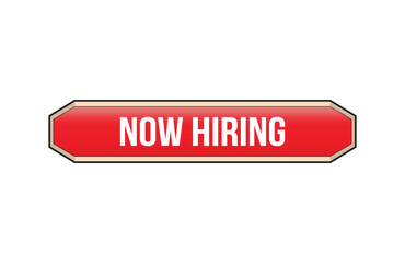 Now Hiring red ribbon label banner. Open available now sign or Now Hiring tag.