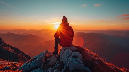 Fototapeta premium Viewing the Sunset from a Mountain Peak