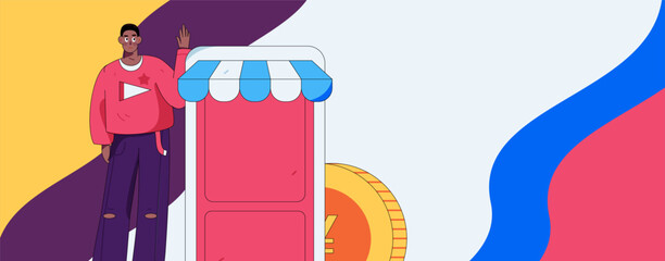 Holiday shopping people doing e-commerce online shopping flat vector concept operation hand drawn illustration
