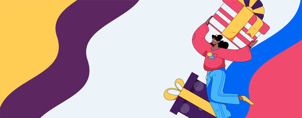 Holiday shopping people doing e-commerce online shopping flat vector concept operation hand drawn illustration
