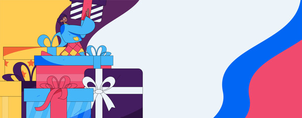 Holiday shopping people doing e-commerce online shopping flat vector concept operation hand drawn illustration
