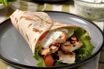 Healthy Grilled Chicken Wrap with Yogurt Dressing A Nutritious Meal for Seniors Managing Obesity and Diabetes