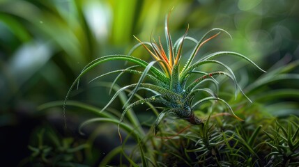 Fototapeta premium Tillandsia flexuosa is a species of airplant with curved leaves and striped trichomes found in the Everglades wetland