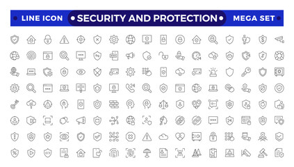 Security & Protection outline icon set. Data protection symbol. Secured network icon collection.Safety, security, protection thin line icons.For website marketing design, logo, app, UI, etc.