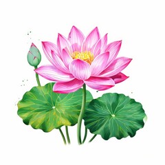 Watercolor Lotus, A lotus lily water flowe