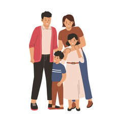 Flat design of happy family with son and daughter. Flat illustration concept