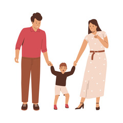 Flat design of happy family with son. Flat illustration concept
