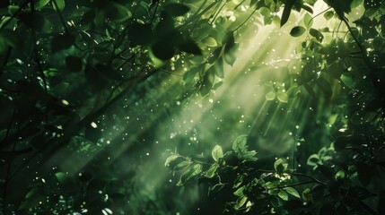 Green forest tree branches illuminated by sunlight for the concept of ecology and the environment - Powered by Adobe