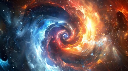 Fototapeta premium In a dazzling scene the fermion and boson entwine their energies spiraling and intertwining.