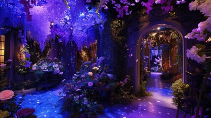 This enchanting room harmonizes the natural beauty of flowers with the celestial. Generative Ai