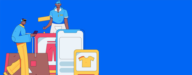 Holiday shopping people doing e-commerce online shopping flat vector concept operation hand drawn illustration
