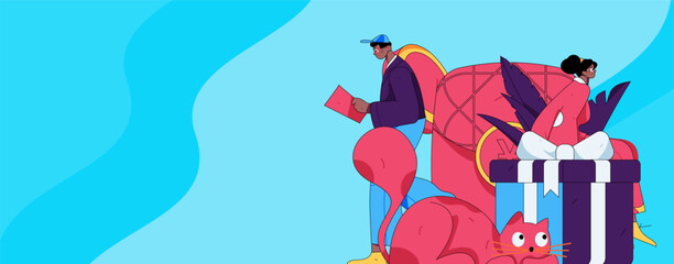 Holiday shopping people doing e-commerce online shopping flat vector concept operation hand drawn illustration
