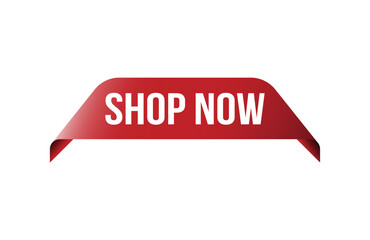 Red banner shop now on white background.