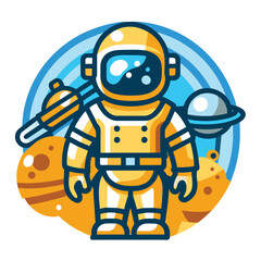 Fototapeta premium Astronaut in a Yellow Spacesuit Standing on a Planet