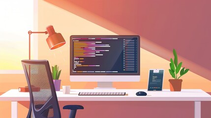 computer with software system update and development concept, vector flat design illustration