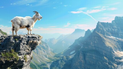 A goat is standing on a rocky mountain top