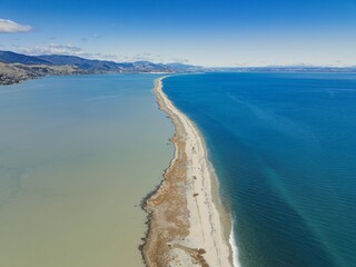 Arial or Boulder Bank and ocean harbour, Nelson, Nelson, New Zealand.