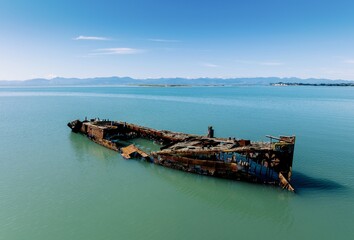 The Janie Seddon Shipwreck in Motueka, Tasman, New Zealand.