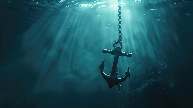 anchor ship chain on bottom under sea