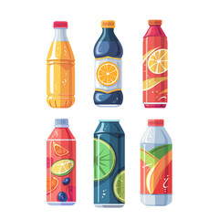 A collection of colorful beverages in bottles and cans