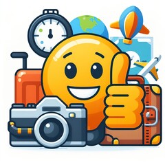 Fototapeta premium Travel thumbs up emoji on a white background