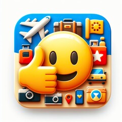 Travel thumbs up emoji on a white background