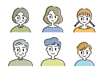 Fototapeta premium 老若男女の顔のイラストセット 