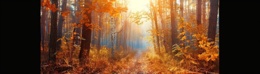 Obraz premium Enchanting Autumn Forest with Falling Leaves