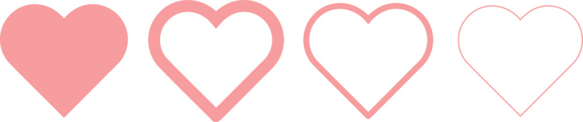 Romantic heart icon. Simple shape of the heart outline icons.