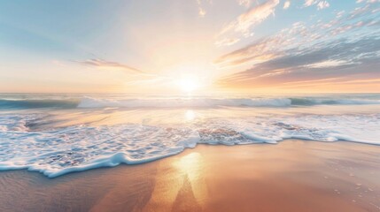 Fototapeta premium Serene Beach Sunrise with Gentle Waves
