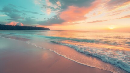 Fototapeta premium Sunset Beach with Gentle Rolling Waves