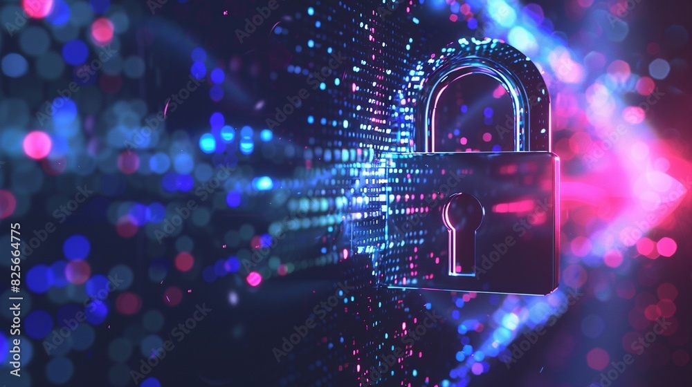 Wall mural digital image of the lock. the concept of aesthetic security. big data flow. modern data safety back