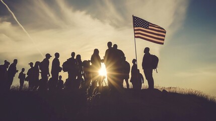 USA flag and people,Independence Day.National Day celebration,silhouette,generative ai art