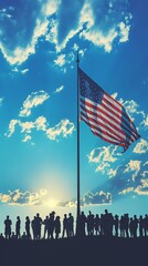 USA flag and people,Independence Day.National Day celebration,silhouette,generative ai art