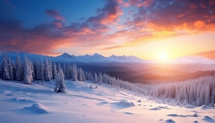 A stunning dramatic sky with vibrant snow winter frozen mountains landscape, beautiful sunset view, cool place in Antarctica