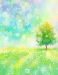 Obraz premium 美しい煌めく草原のイラスト背景