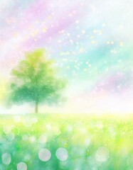 Obraz premium 美しい煌めく草原のイラスト背景