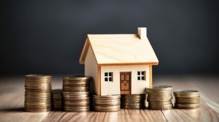 Mini house on stack of coins. Concept of property investment, income, tax, and passive income