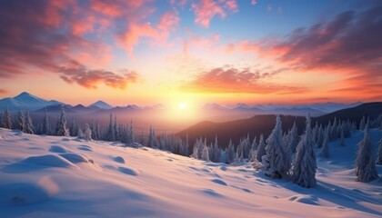 A stunning dramatic sky with vibrant snow winter frozen mountains landscape, beautiful sunset view, cool place in Antarctica