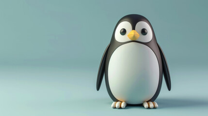 Adorable cartoon-style penguin character with simplistic features standing against a light blue background, ideal for children's illustrations.